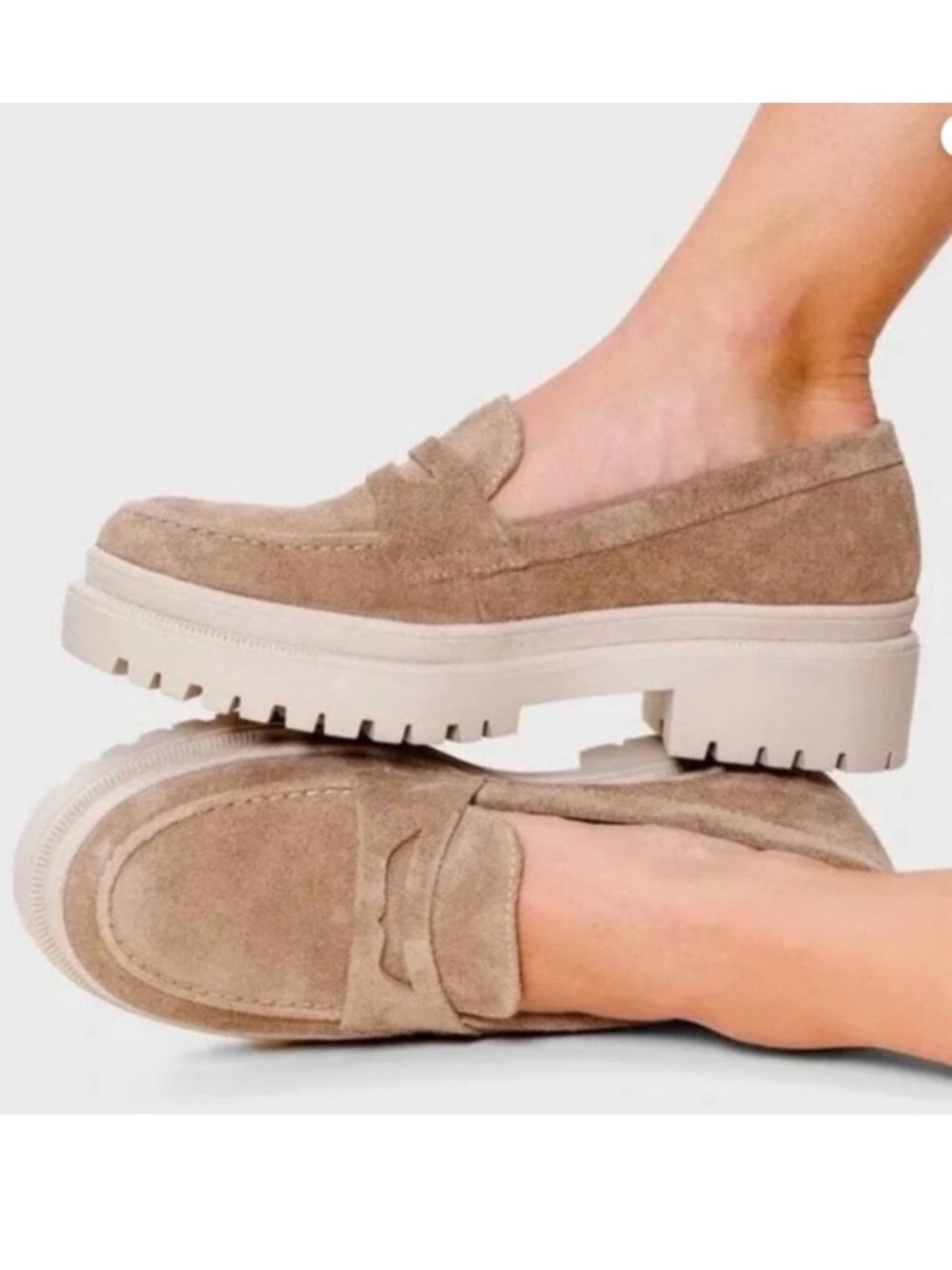Patina Portland Suede Leather Loafers Tan Chunky Soles Size 6.5